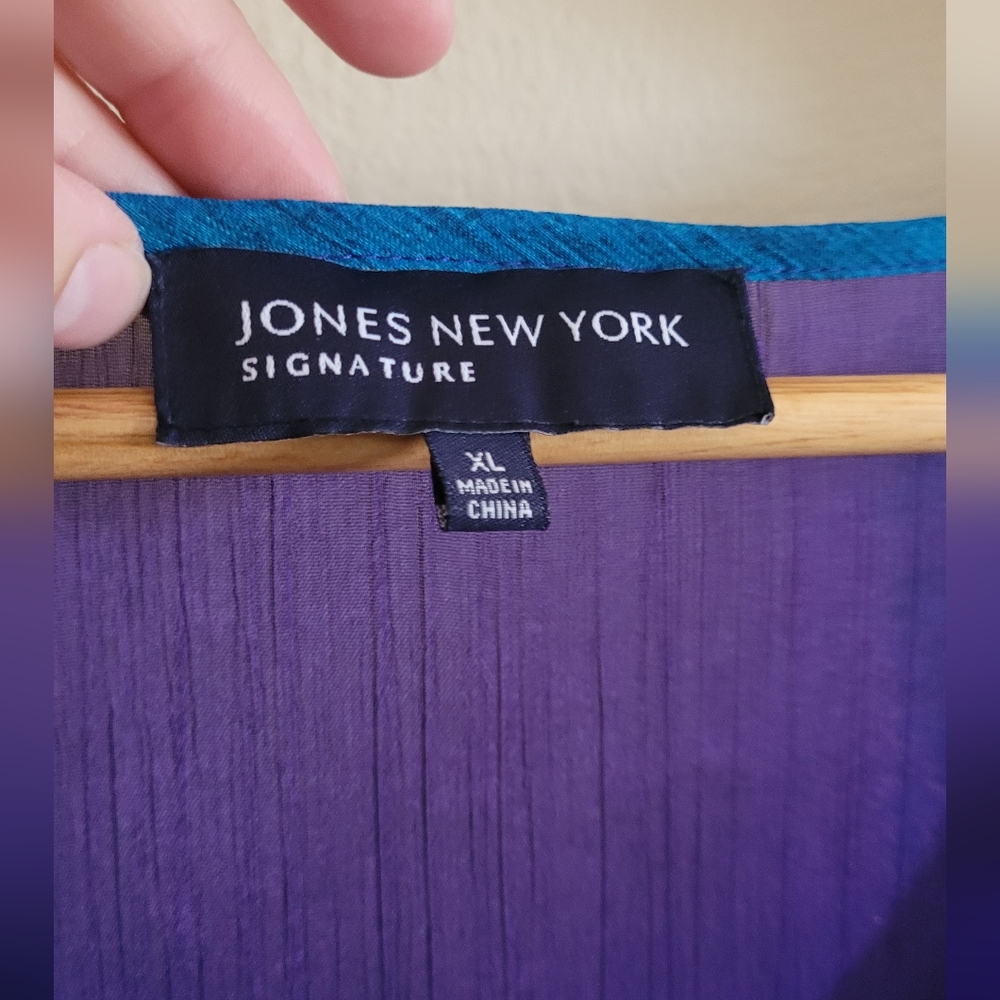 JNY Gauzy Open Top over Cotton Blend Tank Top, Women's XL, Blue & Purple Tie Dye - Picture 12 of 16